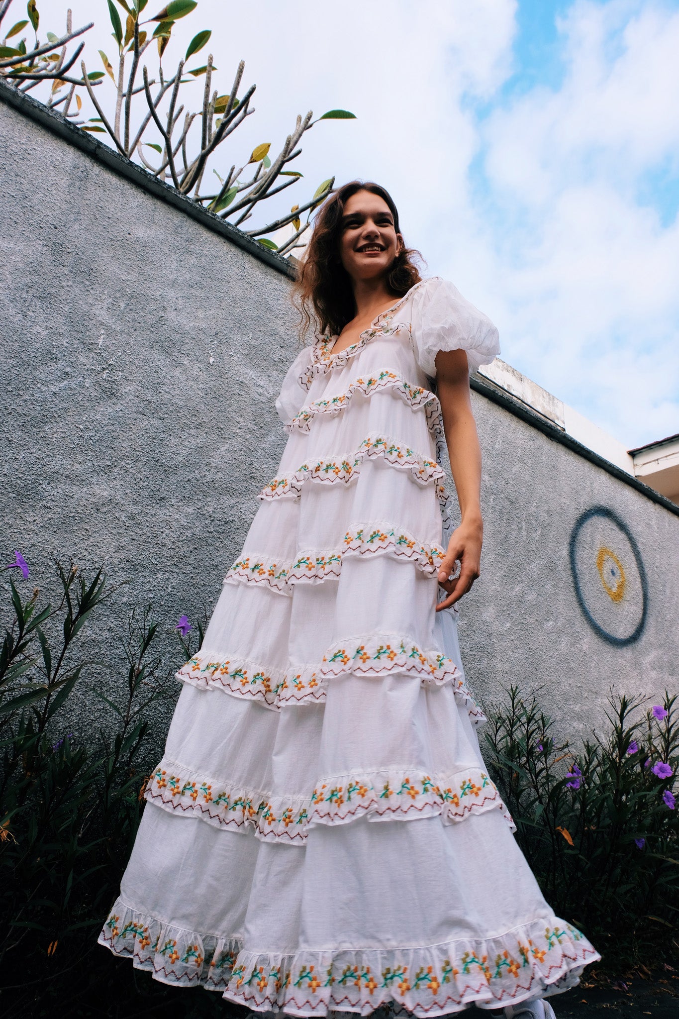 White floral store embroidered maxi dress