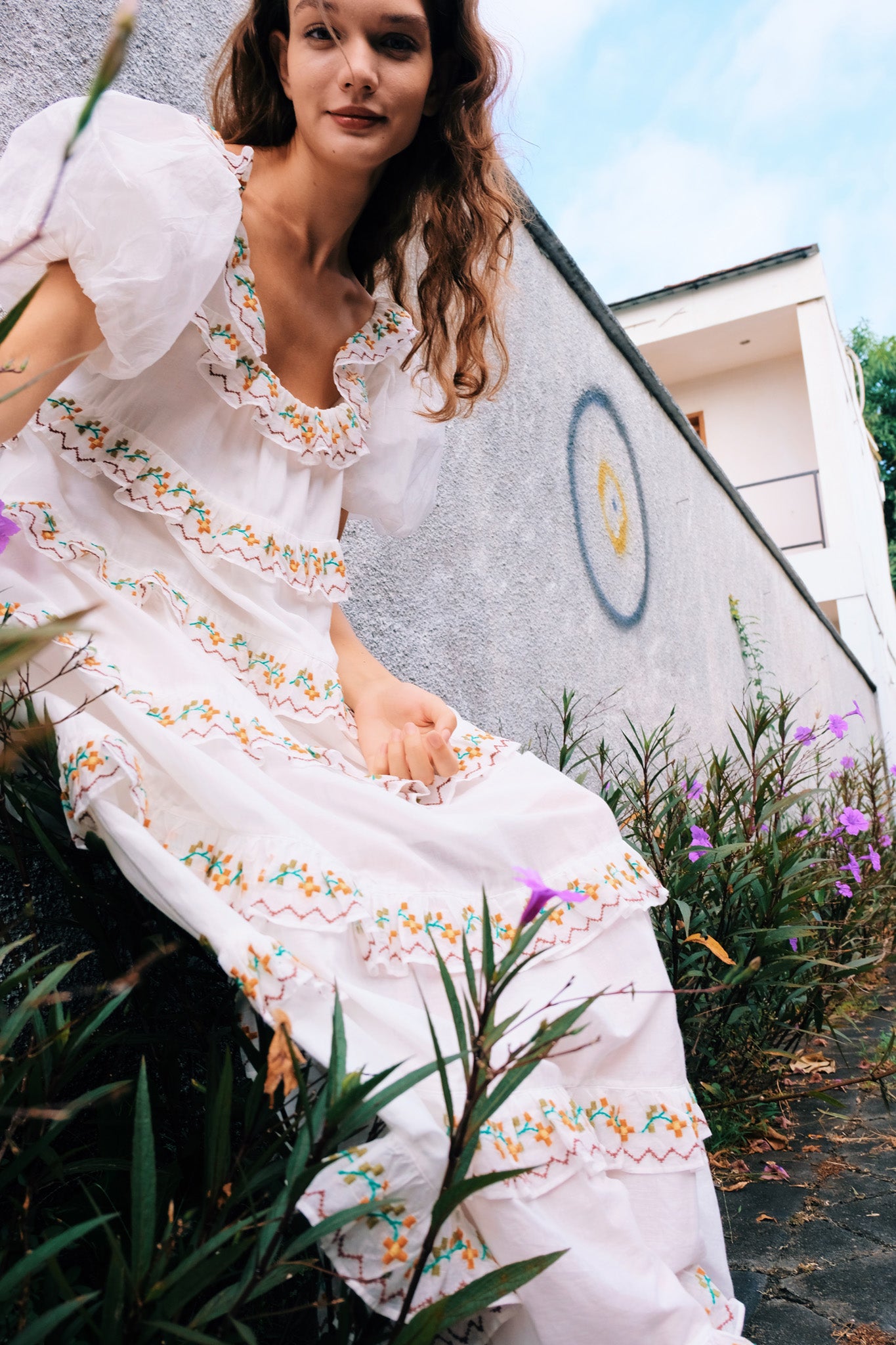 White embroidered maxi clearance dress