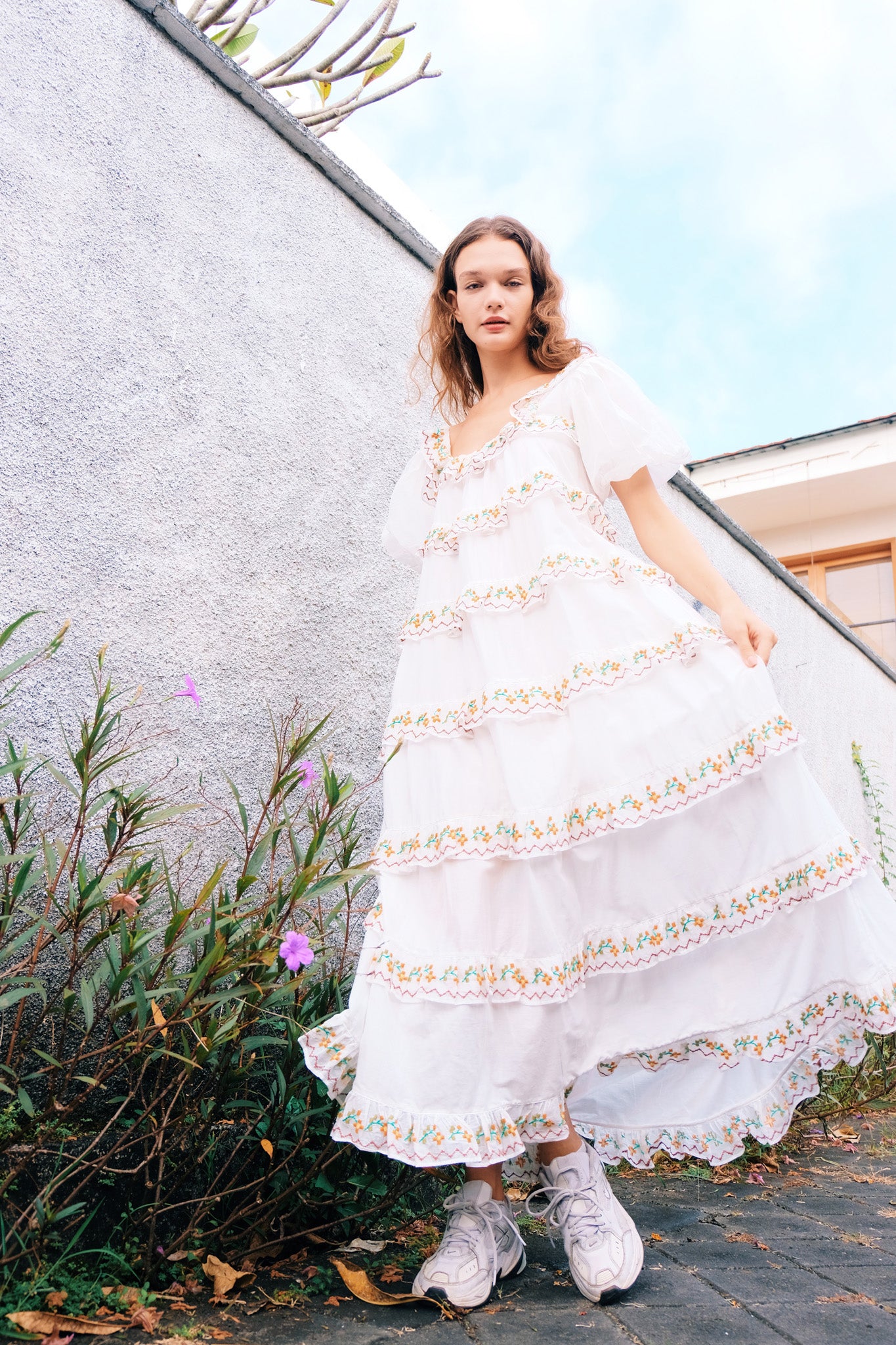 White floral clearance embroidered maxi dress